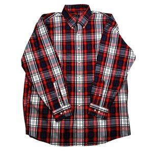Jos A. Banks Cotton Travelers Collection Large Plaid Shirt Long Sleeve Red Offic